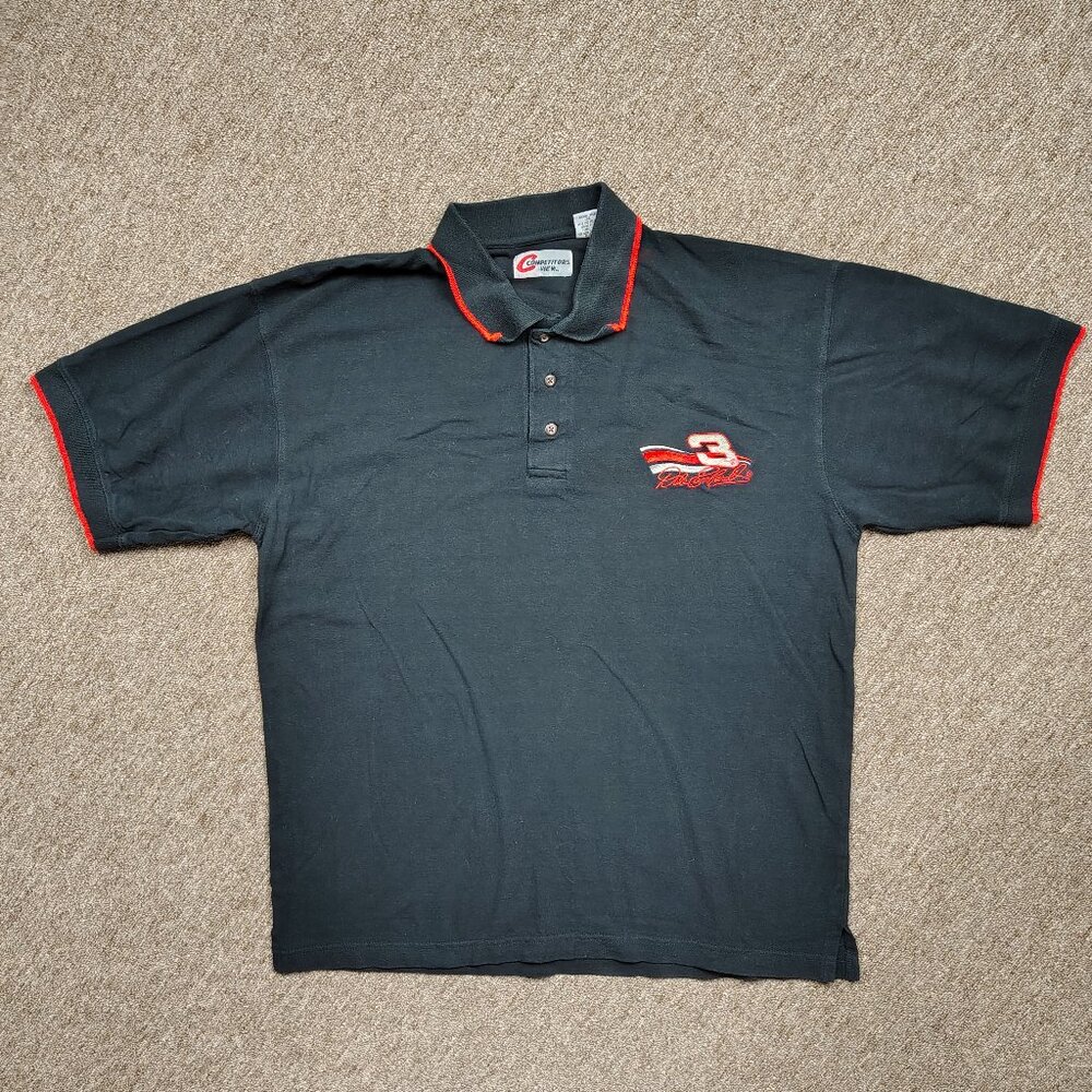 Vintage DALE EARNHARDT Polo Shirt Mens M Black Embroidered Logo Competitors View